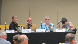 At TFOB with (left to right) Yours Truly, J.M. Hayes, Sara Sue Hokolotubbe, Naomi Hirahara