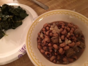 Hoppin' john with sausage and a side of greens